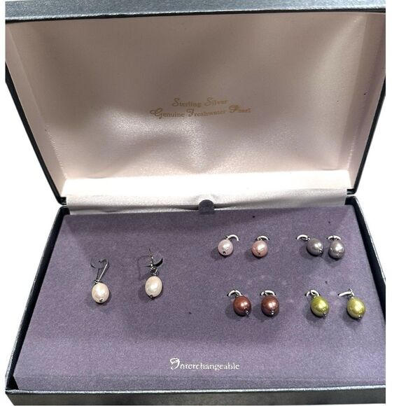 Fresh water pearls Interchangeable Sterling Silver Pearl Earrings Set - Picture 1 of 11